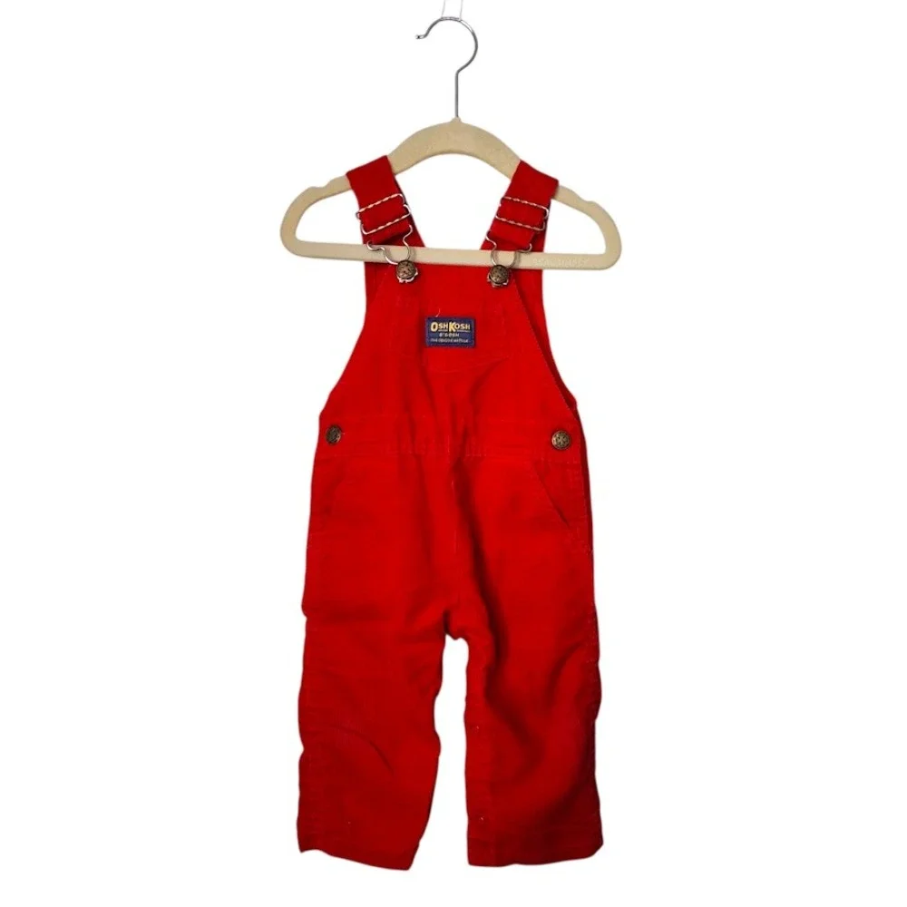 VTG OSHKOSH B'GOSH Made in USA Red Corduroy‎ Overalls Baby 12 Months